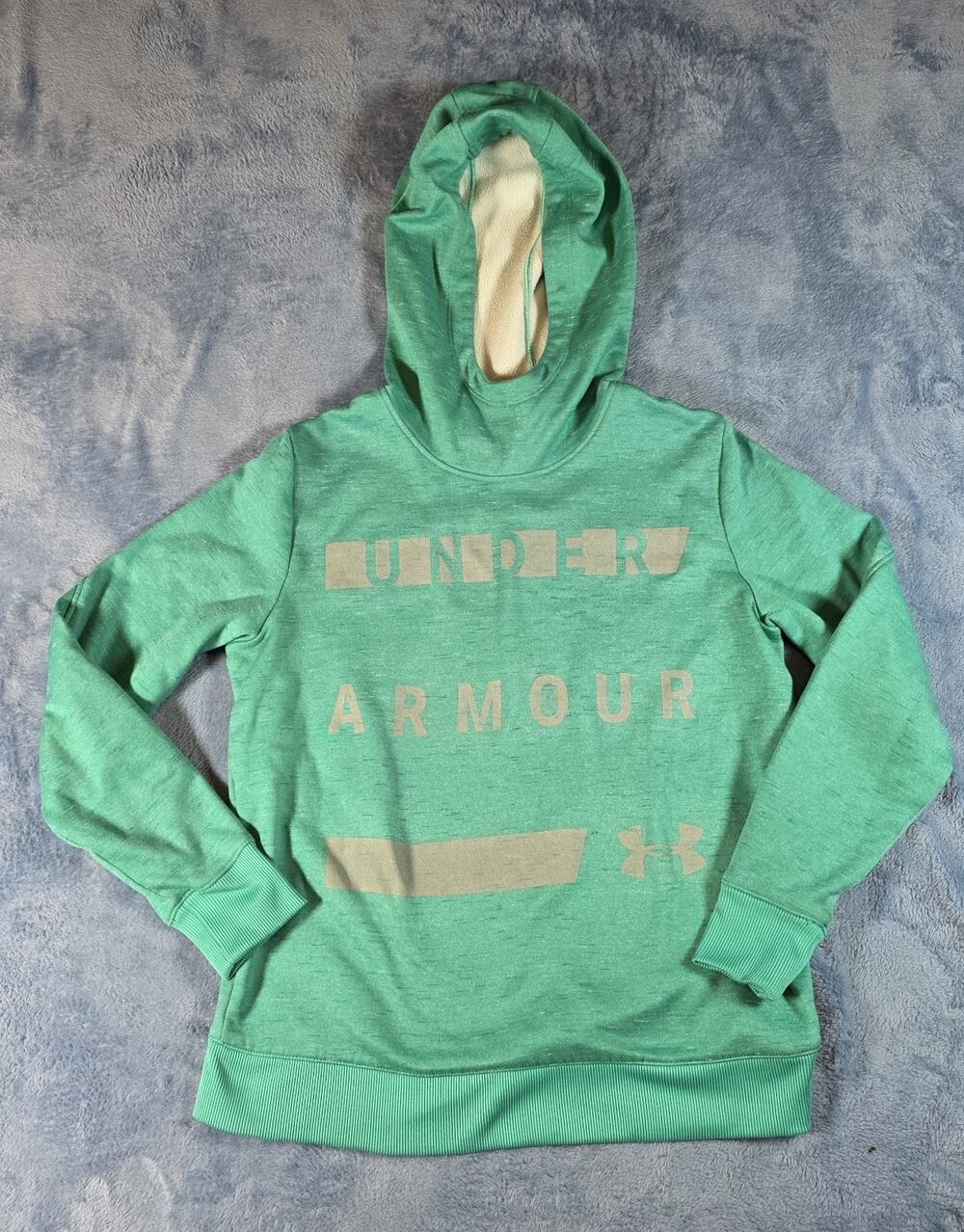 Under Armour ColdGear Hoodie Womens Small Green Loose Fit Fleece Pullover Logo